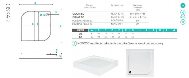 PMD Piramida Oskar brodzik kwadratowy 90x90 z obudową biały BAO-90-PK