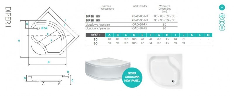 PMD Piramida Diper I obudowa brodzika 90x90 biały OAD-90-PK