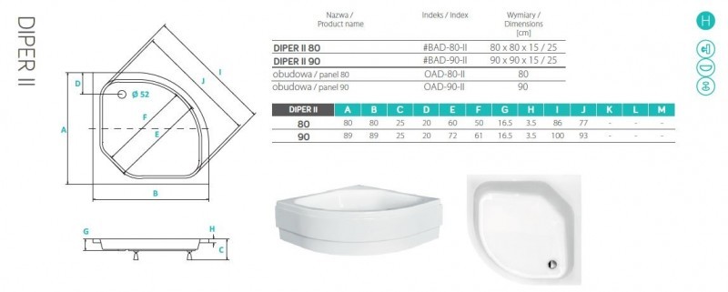 PMD Piramida Diper II obudowa brodzika 90x90 biały OAD-90-II