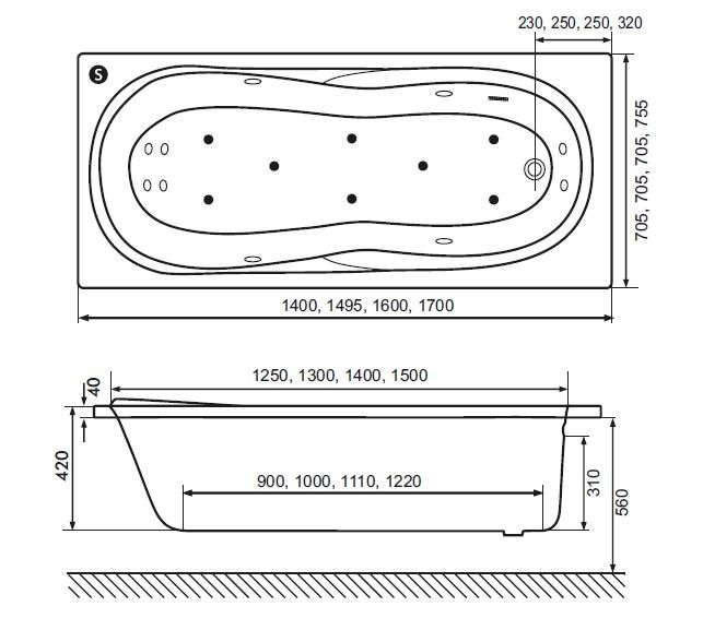 Excellent Sekwana wanna prostokątna 170x75 z nogami WAAC.SEK17WH