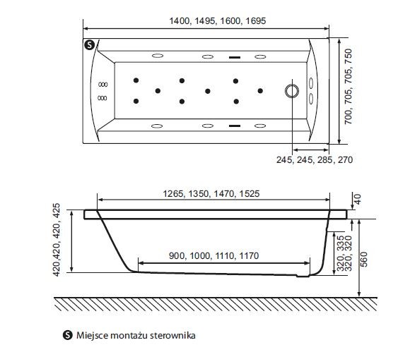 Excellent Aquaria wanna prostokątna 170x75 z nogami WAEX.AQU17WH