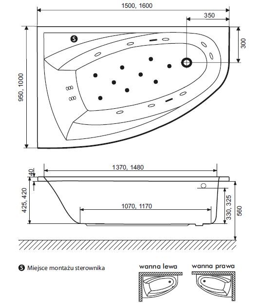 Excellent Aquaria Comfort wanna asymetryczna 150x95 prawa z nogami WAEX.AQP15WH