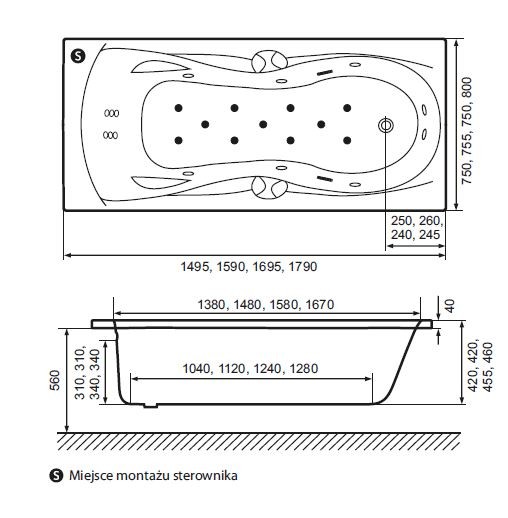 Excellent Canyon II wanna prostokątna 180x80 z nogami i uchwytami WAEX.CNN18WH