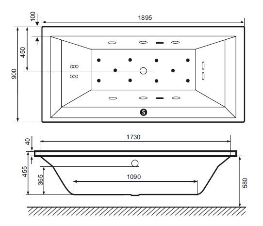 Excellent Crown Grand wanna prostokątna 190x90 z nogami WAEX.CRG09WH