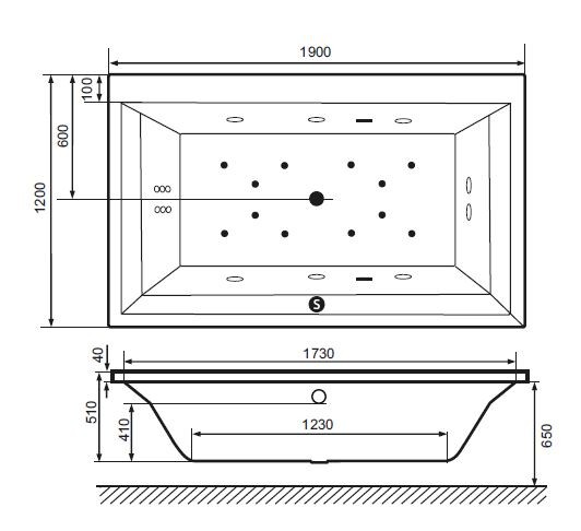 Excellent Crown Lux wanna prostokątna 190x120 z nogami WAEX.CRL12WH