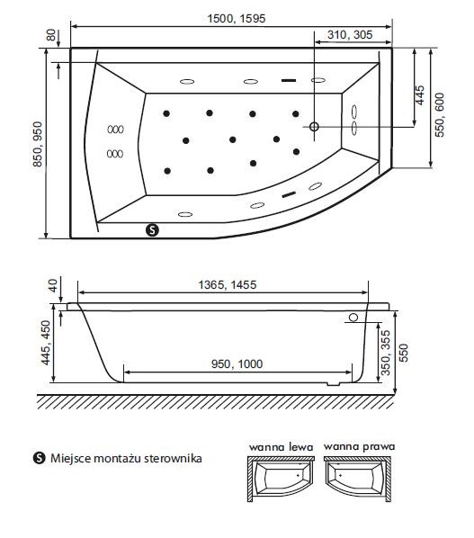 Excellent Magnus wanna asymetryczna 160x95 prawa z nogami WAEX.MGP16WH
