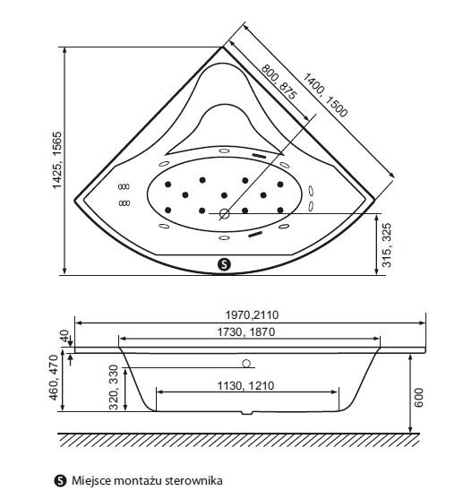 Excellent Glamour wanna narożna 150x150 z nogami WAEX.GLA15WH