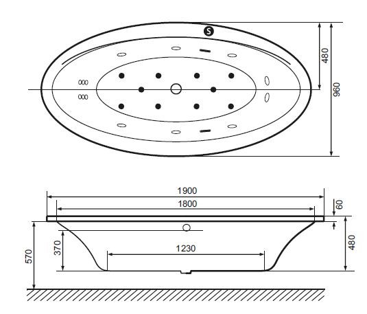 Excellent Lumina wanna owalna 190x96 z nogami WAEX.LUM19WH