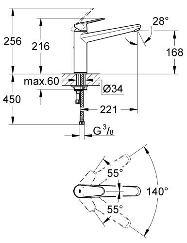 Grohe Eurodisc Cosmopolitan bateria kuchenna zlewozmywakowa chrom 33770002
