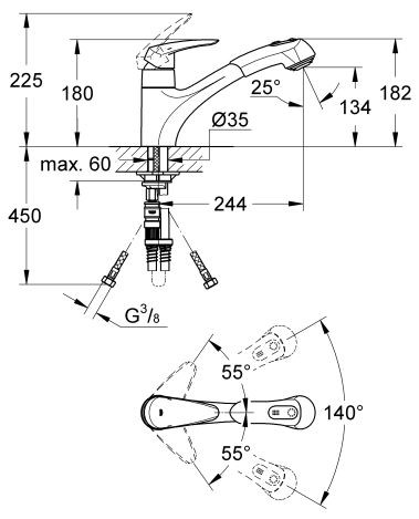 Grohe Eurodisc bateria kuchenna zlewozmywakowa chrom 32257001