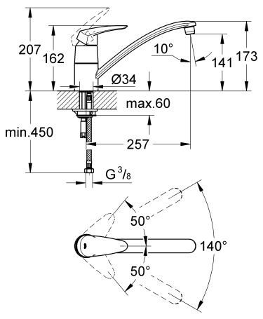 Grohe Eurodisc bateria kuchenna zlewozmywakowa chrom 33770001