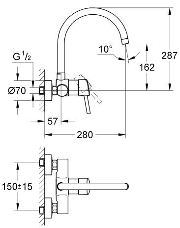 Grohe Concetto bateria kuchenna zlewozmywakowa ścienna chrom 32667001
