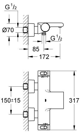 Grohe Grohtherm 2000 NEW bateria wannowa termostatyczna ścienna chrom 34174001