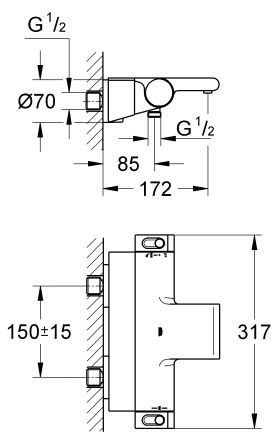 Grohe Grohtherm 2000 NEW bateria wannowa termostatyczna ścienna chrom 34464001