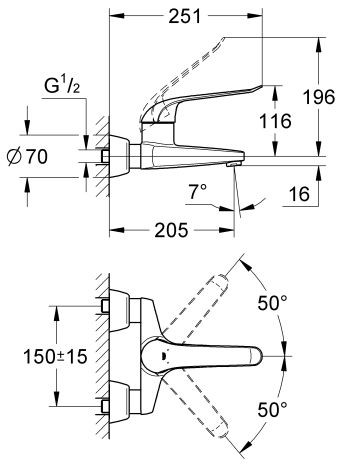 Grohe Euroeco Special bateria umywalkowa ścienna chrom 32778000