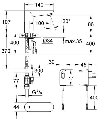 Grohe Euroeco Cosmopolitan E elektroniczna bateria umywalkowa chrom 36269000