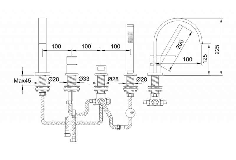 Kohlman Nexen-S bateria wannowa 4-otworowa chrom SQB244U