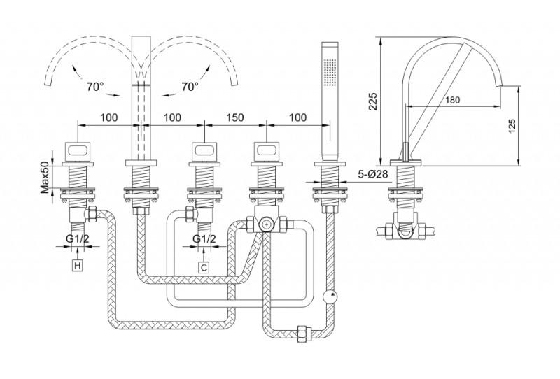 Kohlman Nexen-S bateria wannowa 5-otworowa chrom SQB262U