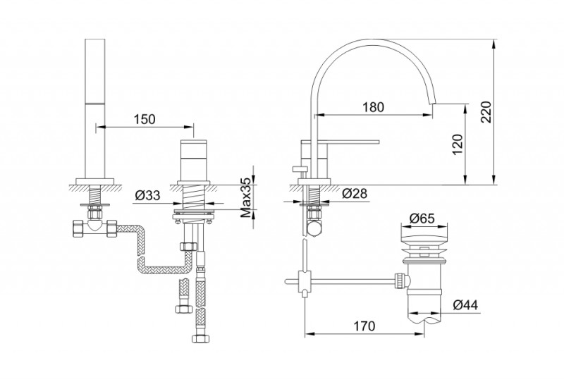 Kohlman Nexen-S bateria umywalkowa 2-otworowa chrom SQB205U