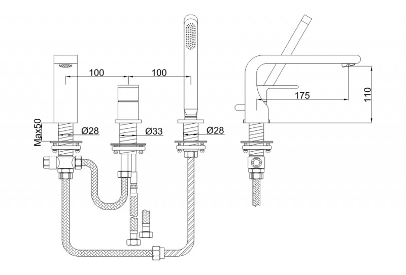 Kohlman Saxo bateria wannowa 3-otworowa chrom QB241S