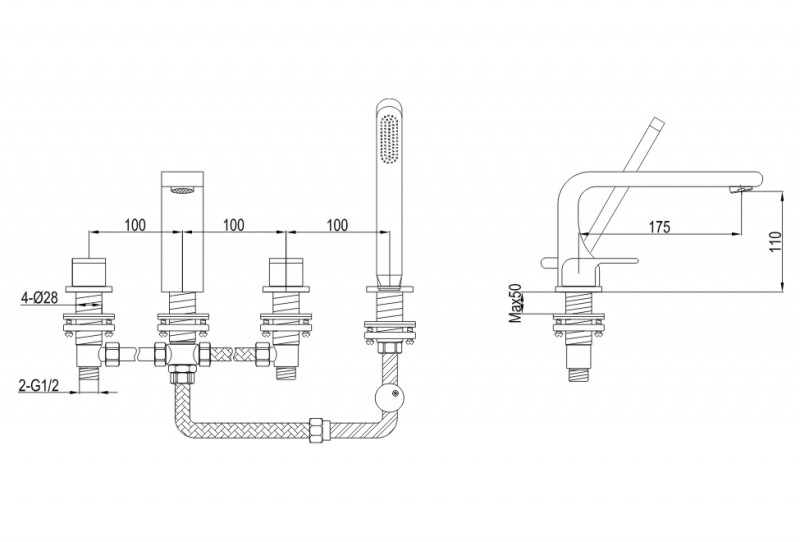 Kohlman Saxo bateria wannowa 4-otworowa chrom QB240S