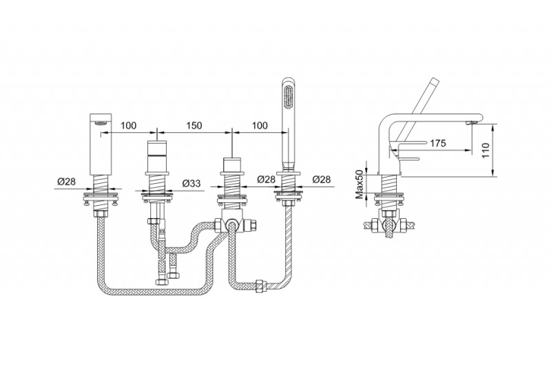 Kohlman Saxo bateria wannowa 4-otworowa chrom QB244S