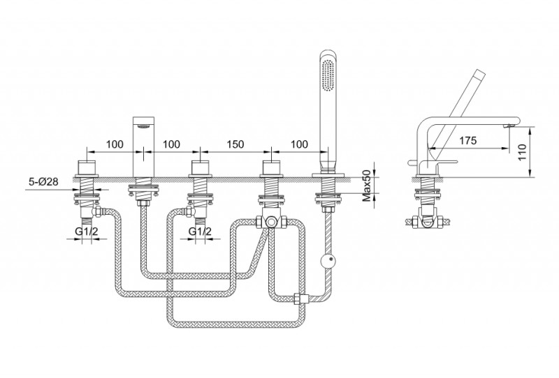 Kohlman Saxo bateria wannowa 5-otworowa chrom QB242S