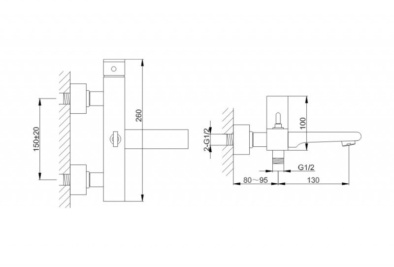 Kohlman Saxo bateria wannowa ścienna chrom QW110S