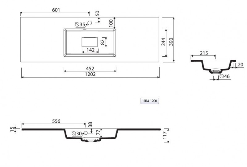 Marmorin Lira 120 umywalka z otworem 120x39 cm Mineralicast 640 120 022 011