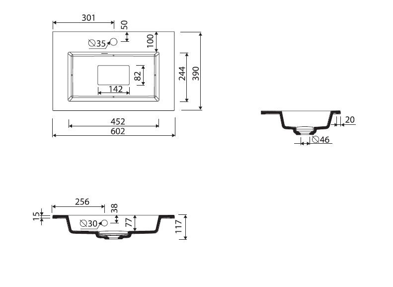 Marmorin Lira 60 umywalka z otworem 60x39 cm Mineralicast 640 060 022 011