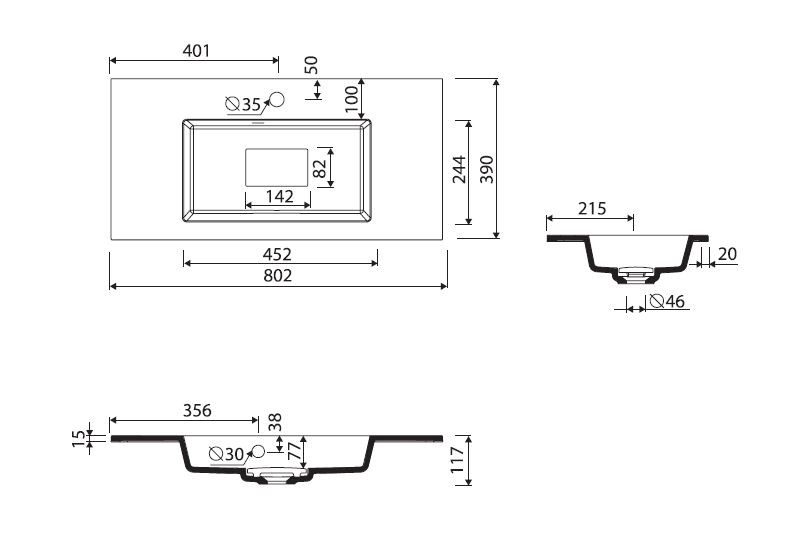 Marmorin Lira 80 umywalka z otworem 80x39 cm Mineralicats 640 080 022 011