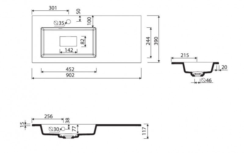 Marmorin Lira 90 umywalka prawa z otworem 90cm Mineralicast 640 090 922 011