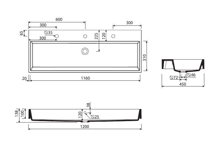 Marmorin Teo 120 umywalka z otworem 120cm Mineralicast 641 120 020 011