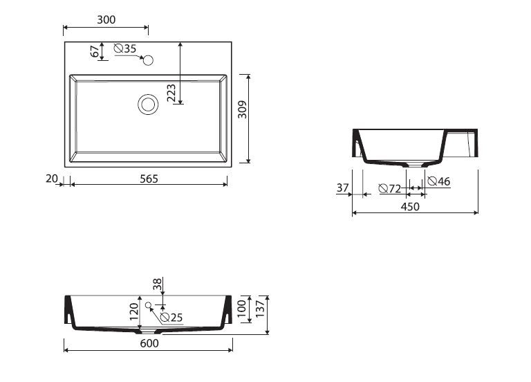 Marmorin Teo 60 umywalka z otworem 60cm Mineralicast 641 060 020 011