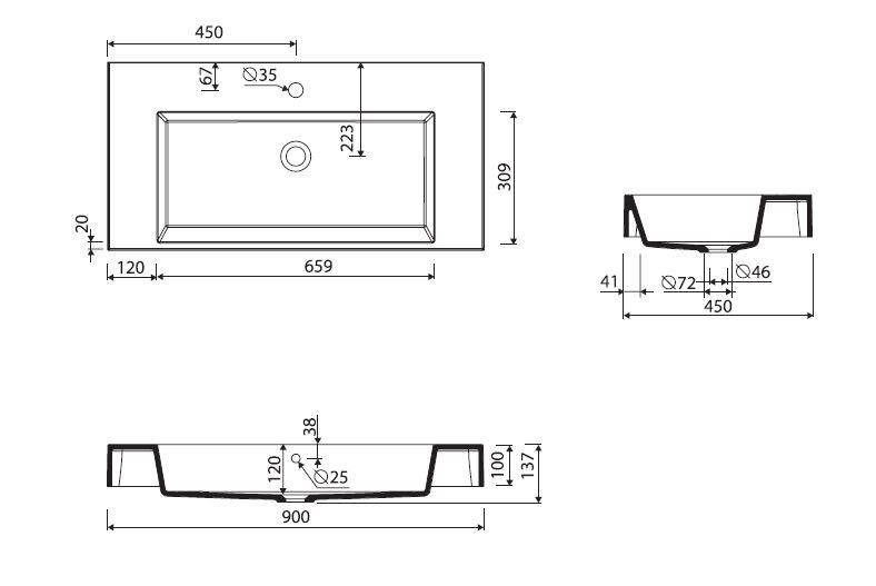 Marmorin Teo 90 umywalka z otworem 90cm Mineralicast 641 090 020 011