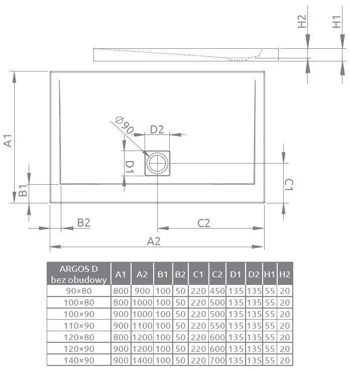 Radaway Argos D brodzik prostokątny płaski 100x80 4AD810-01