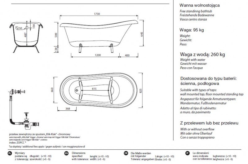 Marmorin Fama wanna wolnostojąca retro Mineralicast 173x82,5 566 173 020 010