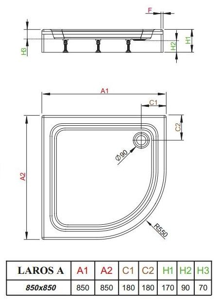 Radaway Laros A brodzik półokrągły 85x85 SLA8585-01