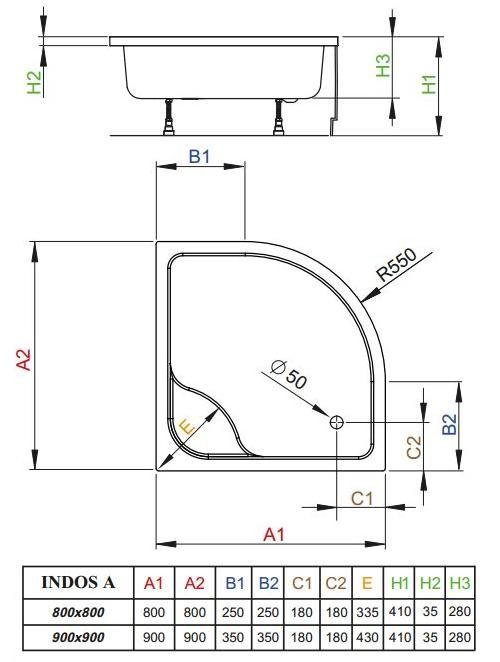 Radaway Indos A brodzik półokrągły głęboki z siedziskiem 80x80 SIA8080-01