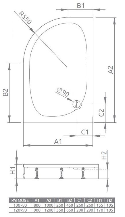 Radaway Patmos E brodzik półokrągły asymetryczny 120x90 lewy 4P91217-03L