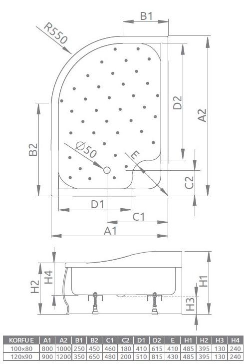 Radaway Korfu E brodzik półokrągły głęboki z siedziskiem asymetryczny 120x90 lewy 4E91240-03L