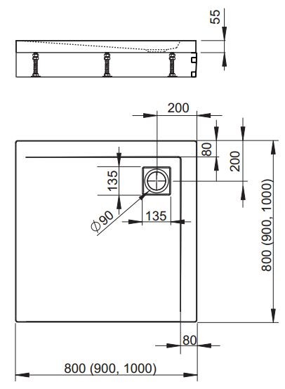 Radaway Argos C brodzik kwadratowy płaski do kompletowania z obudową 80x80 4ACN88-02
