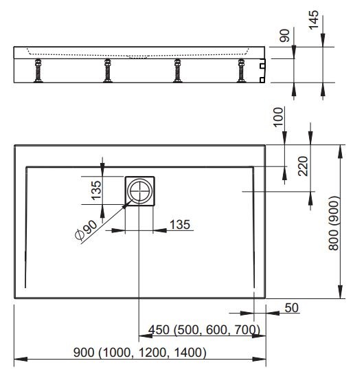 Radaway Argos D brodzik prostokątny płaski do kompletowania z obudową 90x80 4ADN89-02