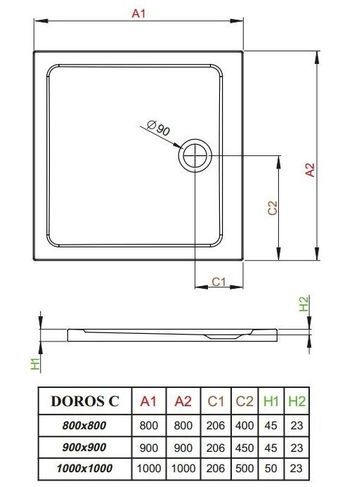 Radaway Doros Plus C brodzik kwadratowy płaski 100x100 SDRPC1010-01