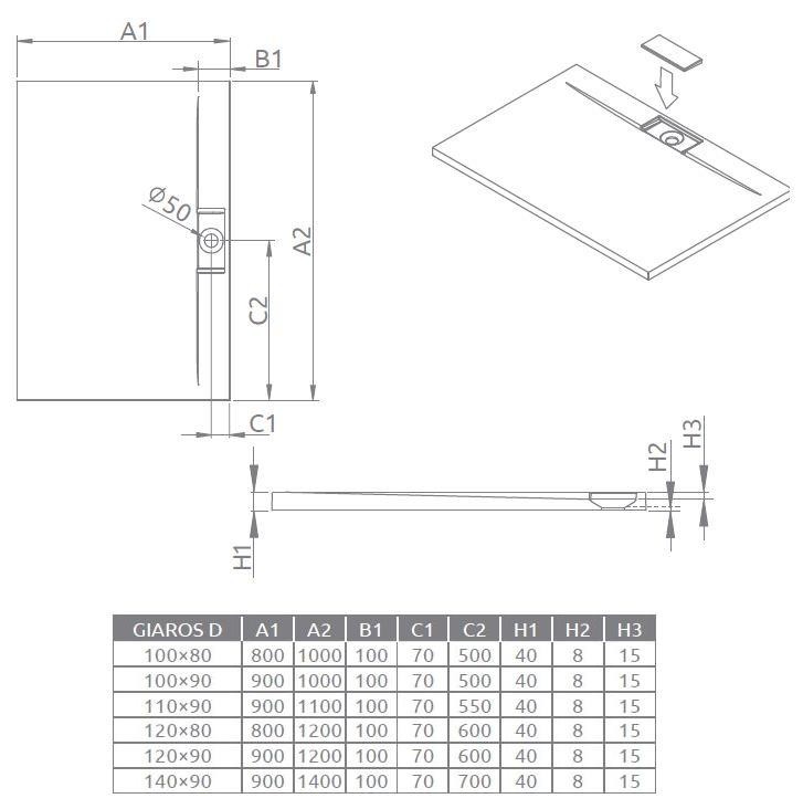 Radaway Giaros D brodzik prostokątny płaski 120x90 biały konglomerat MKGD1290-03