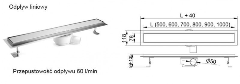 Karmat odpływ odwodnienie liniowe 90cm O90