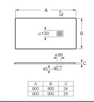 Roca Terran brodzik kwadratowy 80x80 z syfonem konglomerat stonex biały AP0332032001100
