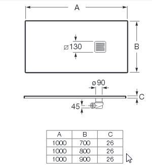 Roca Terran brodzik prostokątny 100x70 z syfonem konglomerat stonex czarny AP013E82BC01400