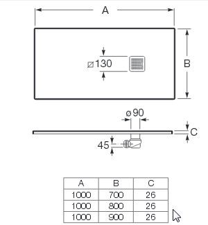 Roca Terran brodzik prostokątny 100x90 z syfonem konglomerat stonex czarny AP013E838401400