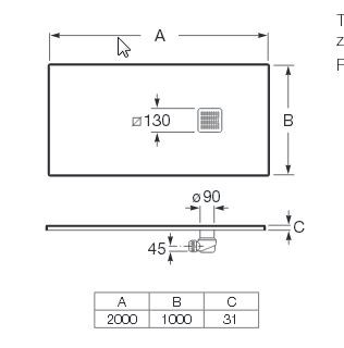 Roca Terran brodzik prostokątny 200x100 z syfonem konglomerat stonex szary łupek AP017D03E801200